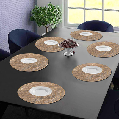 Dakshya Industries Round Pack of 6 Table Placemat(Gold, PVC)