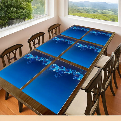 REVEXO Rectangular Pack of 6 Table Placemat(Blue, PVC)