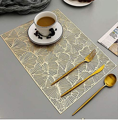 Dakshya Industries Rectangular Pack of 2 Table Placemat(Gold, PVC)