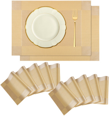 KUBER INDUSTRIES Rectangular Pack of 12 Table Placemat(Gold, PVC)