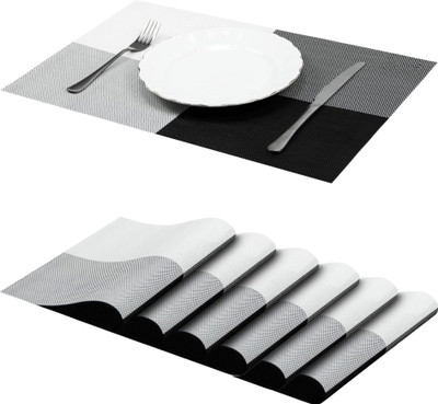 YELONA Rectangular Pack of 6 Table Placemat(Black, Grey, White, PVC)