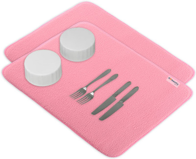 HOMESTIC Rectangular Pack of 2 Table Placemat(Pink, Microfibre)