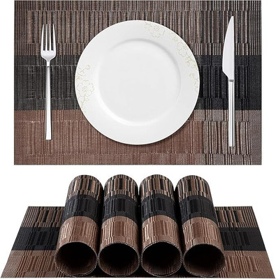 CherryBox Rectangular Pack of 4 Table Placemat(Brown, Black, PVC)