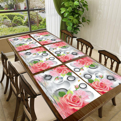 LooMantha Rectangular Pack of 6 Table Placemat(Pink, PVC)