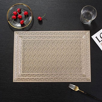Kritvi Rectangular Pack of 2 Table Placemat(Gold, Polyester)