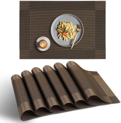Dakshya Industries Rectangular Pack of 6 Table Placemat(Brown, PVC)