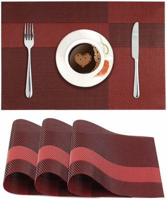 HOKiPO Rectangular Pack of 4 Table Placemat(Red, PVC)