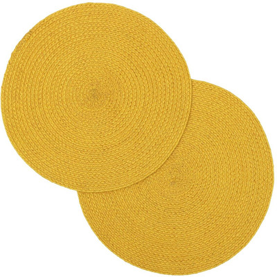SIYA TEXTILES Round Pack of 2 Table Placemat(Yellow, Cotton)