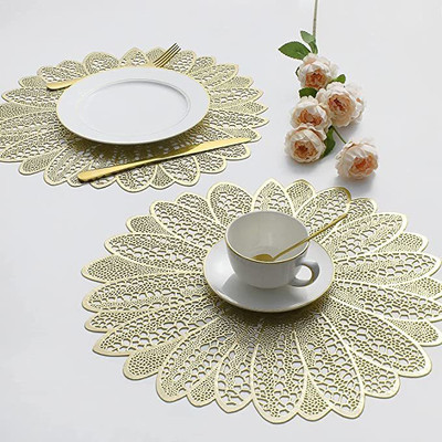 Flunexx Round Pack of 2 Table Placemat(Gold, Silver, Polypropylene)