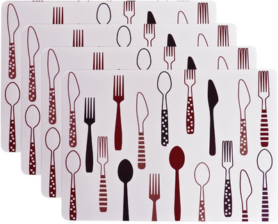 UniKart Rectangular Pack of 4 Table Placemat(White, Maroon, PVC)