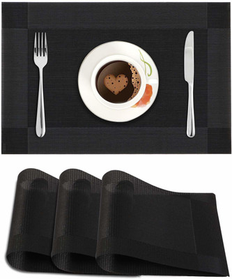 HOKiPO Rectangular Pack of 4 Table Placemat(Black, PVC)