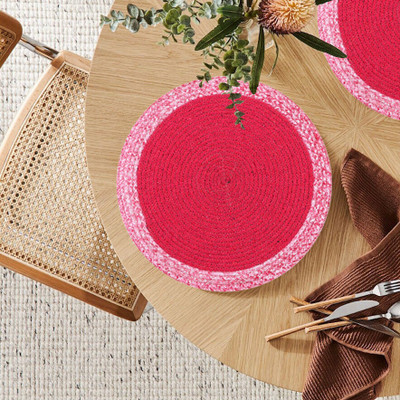 LADLI JEE Round Pack of 1 Table Placemat(Pink, Cotton)