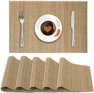 HOKiPO Rectangular Pack of 6 Table Placemat(Brown, Natural Bamboo)