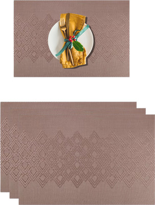 YELONA Rectangular Pack of 3 Table Placemat(Peach, PVC)