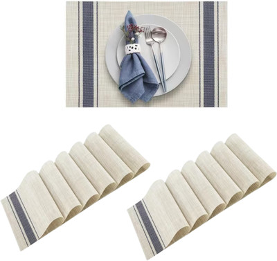 Lellow Rectangular Pack of 12 Table Placemat(Beige, White, Dark Blue, PVC)