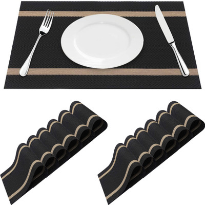 UniKart Rectangular Pack of 12 Table Placemat(Black, Beige, PVC)
