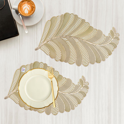 Heart Home Rectangular Pack of 2 Table Placemat(Gold, Leather)
