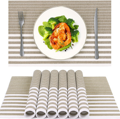 HIINFOITIC Rectangular Pack of 6 Table Placemat(Brown, White, PVC)