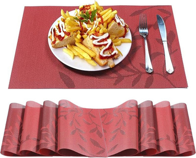 DANSR Rectangular Pack of 8 Table Placemat(Red, Polyester)
