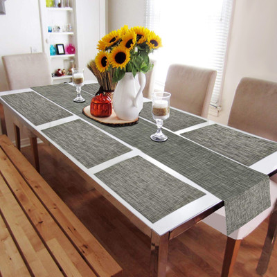 HOKiPO Rectangular Pack of 7 Table Placemat(Grey, PVC)