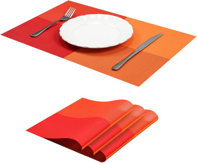 Lellow Rectangular Pack of 3 Table Placemat(Red, Orange, PVC)