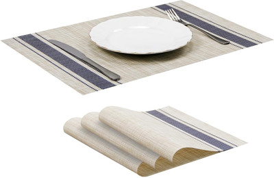 KitchEase Rectangular Pack of 3 Table Placemat(Beige, White, Dark Blue, PVC)