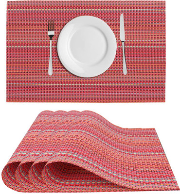 Castle Decor Rectangular Pack of 4 Table Placemat(Red, PVC)