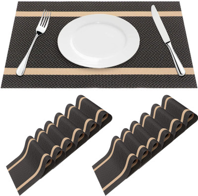 KitchEase Rectangular Pack of 12 Table Placemat(Black, Gold, Beige, PVC)