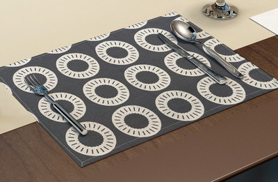Lunar Days Rectangular Pack of 6 Table Placemat(Black, Cotton)