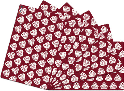 HOMESTIC Rectangular Pack of 6 Table Placemat(Maroon, PVC)