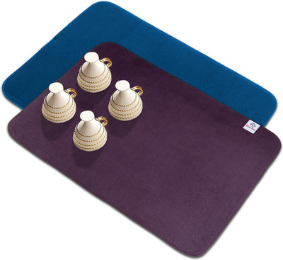 Heart Home Rectangular Pack of 2 Table Placemat(Blue, Purple, Microfibre)