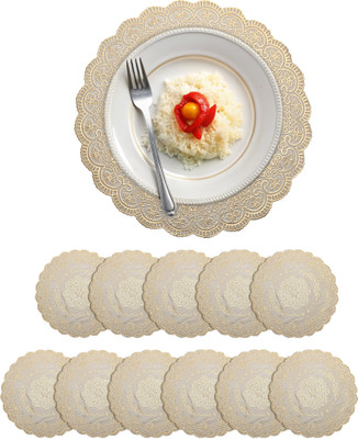 KUBER INDUSTRIES Round Pack of 12 Table Placemat(Gold, Leather)