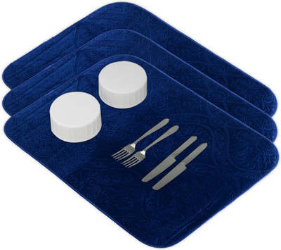 KUBER INDUSTRIES Rectangular Pack of 3 Table Placemat(Blue, Microfibre)