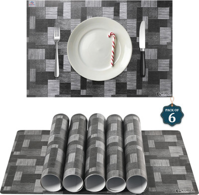 Heart Home Rectangular Pack of 6 Table Placemat(Grey, PVC)