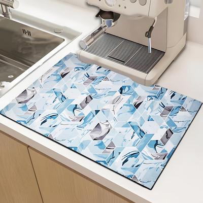 ohello Rectangular Pack of 1 Table Placemat(Light Blue, Grey, Polyester, Rubber)