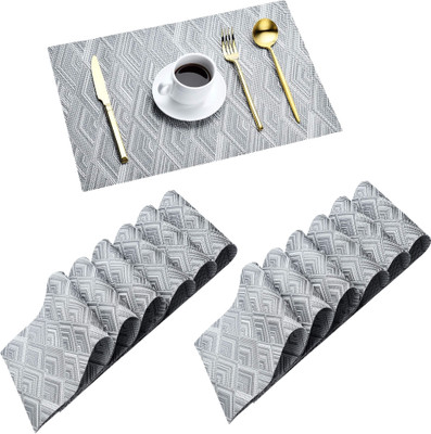 KitchEase Rectangular Pack of 12 Table Placemat(Black, White, PVC)