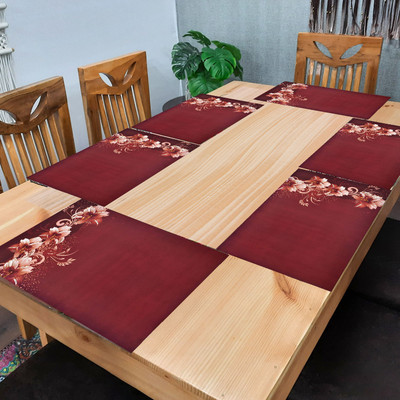 SANRAKSSHAN Rectangular Pack of 6 Table Placemat(Brown, PVC)