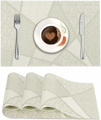 HOKiPO Rectangular Pack of 4 Table Placemat(Beige, PVC)