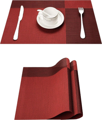 YELONA Rectangular Pack of 2 Table Placemat(Red, PVC)