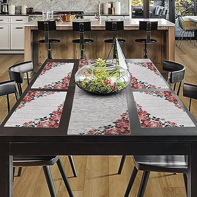 PRAKARTIK Rectangular Pack of 5 Table Placemat(Red, Black, Cotton)
