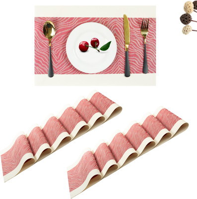 YELONA Rectangular Pack of 12 Table Placemat(Red, Beige, PVC)