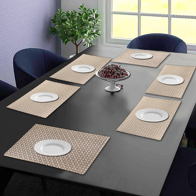 Dakshya Industries Rectangular Pack of 6 Table Placemat(Gold, PVC)