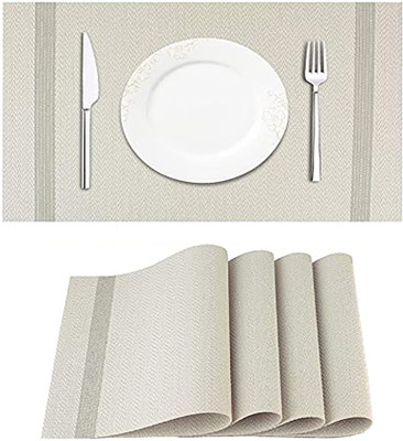 HomeHunt Rectangular Pack of 4 Table Placemat(Beige, Grey, PVC)