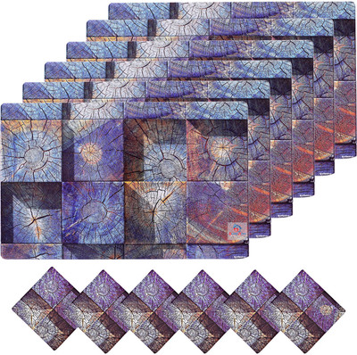 Heart Home Rectangular Pack of 12 Table Placemat(Blue, PVC)