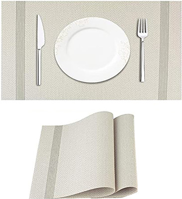 HomeHunt Rectangular Pack of 2 Table Placemat(Beige, Grey, PVC)