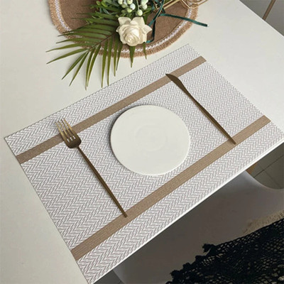MONKDECOR Rectangular Pack of 4 Table Placemat(White, PVC)