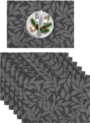 KitchEase Rectangular Pack of 6 Table Placemat(Black, Grey, White, PVC)