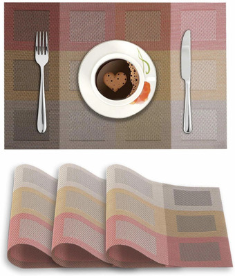 HOKiPO Rectangular Pack of 4 Table Placemat(Red, PVC)