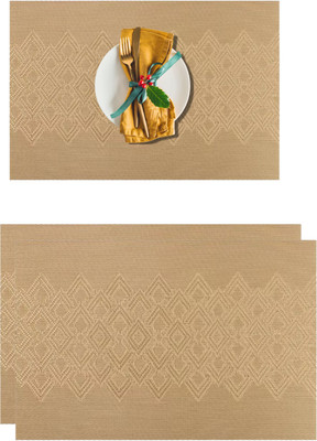 YELONA Rectangular Pack of 2 Table Placemat(Gold, PVC)
