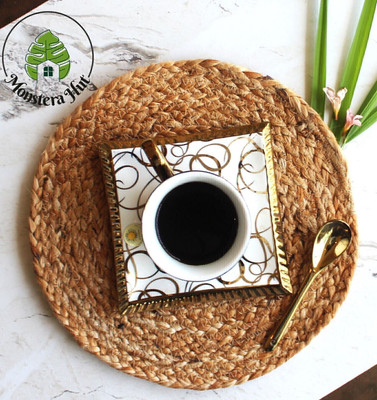 Monstera Hut Round Pack of 1 Table Placemat(Beige, Jute)